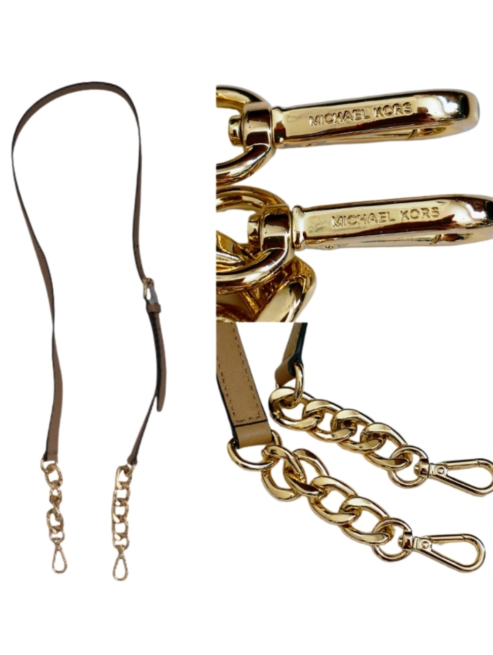 NEW Michael Kors Tan and Black Crossbody Bag Strap with Gold Logo Accent